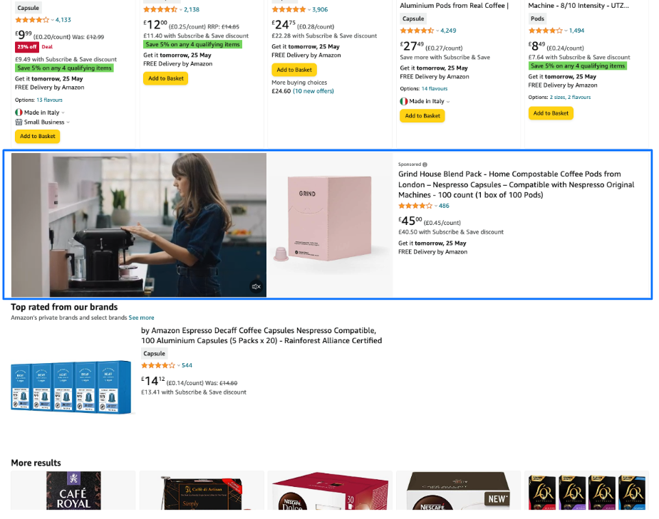 Amazon Product Search page showing Sponsored Products