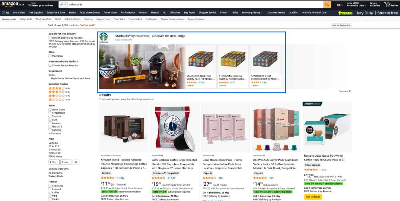 Amazon Product Search page showing Sponsored Products
