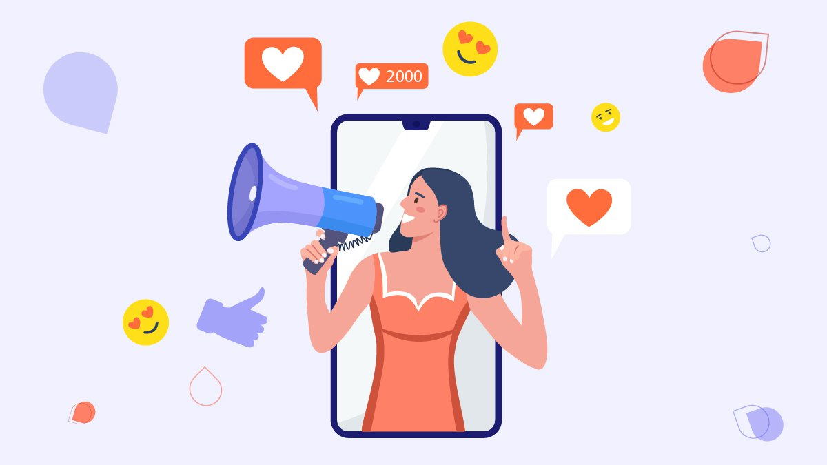 Illustration showing a Girl Spreading Brand Awareness on Social Media