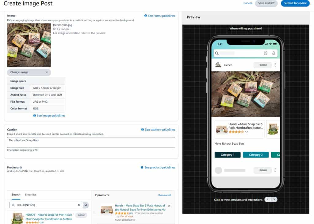 Preview and submit Amazon Post