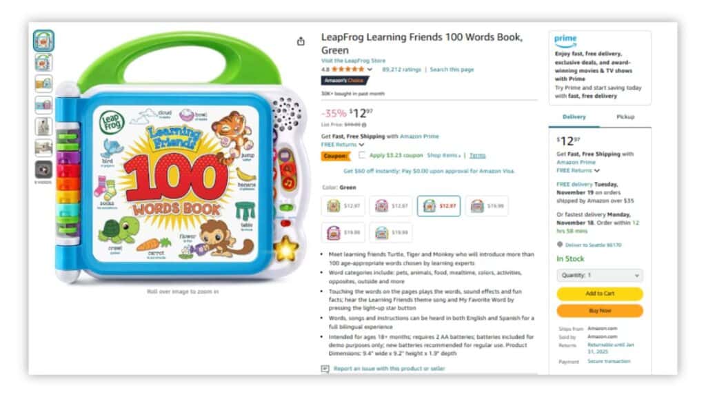 Best selling products on amazon - leapfrog book